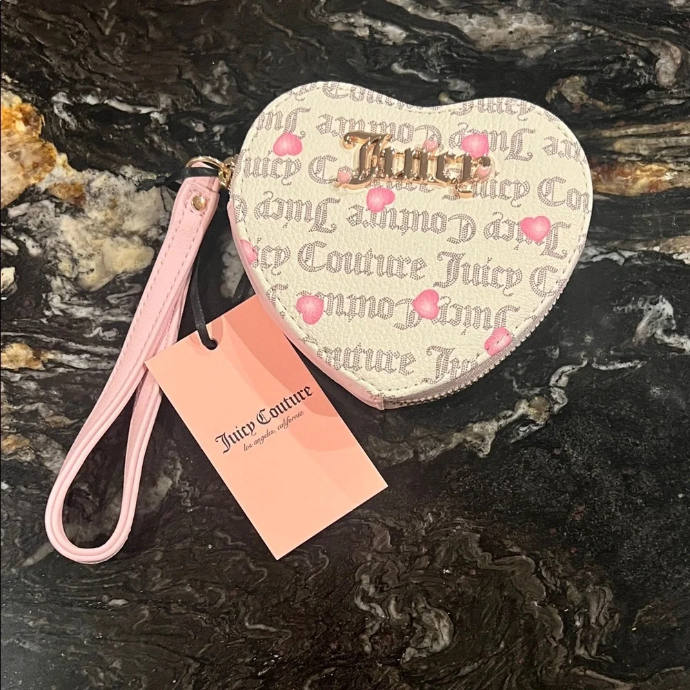 Juicy Couture Pink and White Heart Wristlet